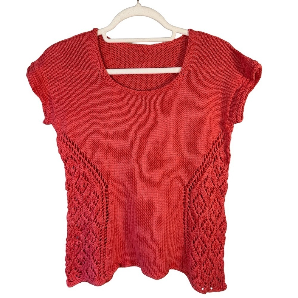Artisan Handmade Red Knit Short Sleeve Sweater Size S M Boho Cottagecore - Picture 2 of 9
